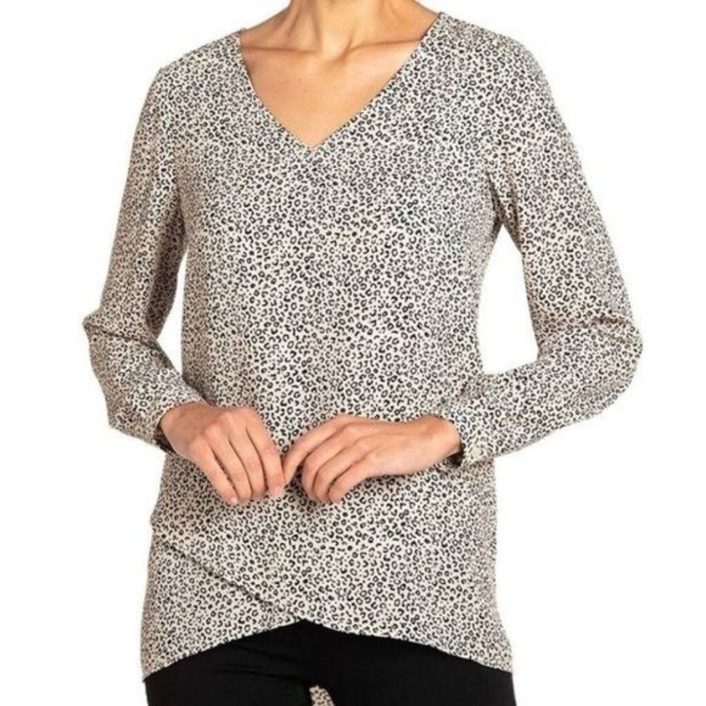 Chelsea & Theodore Leopard Animal Print Layered High Low Blouse Size Small